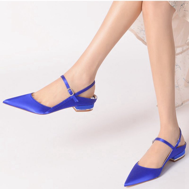 Satin Pointed Toe Buckle Kitten Heels