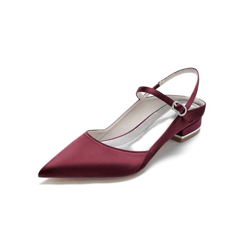 Satin Pointed Toe Buckle Kitten Heels