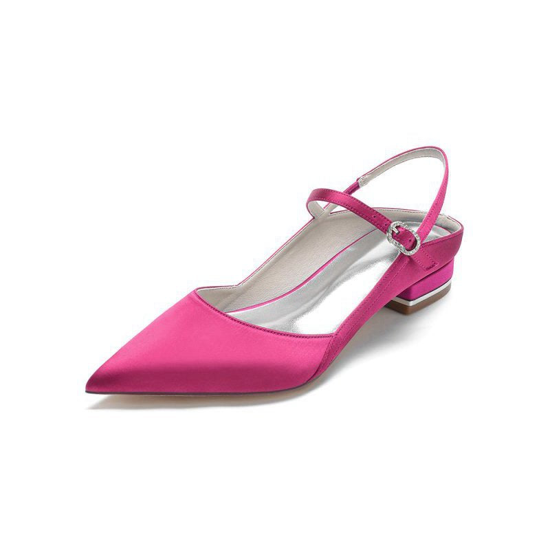 Satin Pointed Toe Buckle Kitten Heels