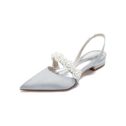 Satin Pointed Toe Pearl Kitten Heels