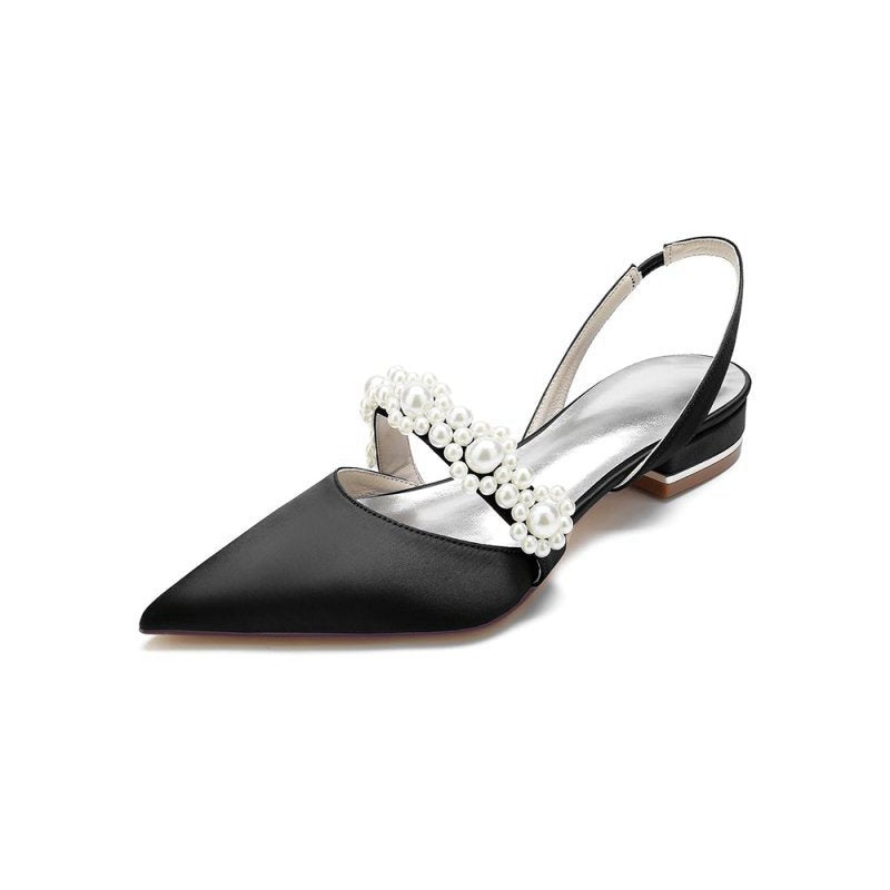 Satin Pointed Toe Pearl Kitten Heels