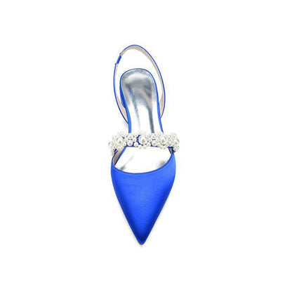 Satin Pointed Toe Pearl Kitten Heels