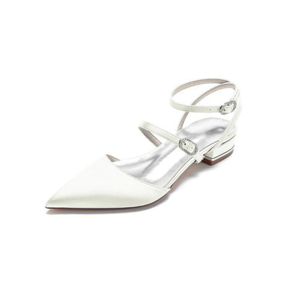 Simple Satin Pointed Toe Buckle Kitten Heels