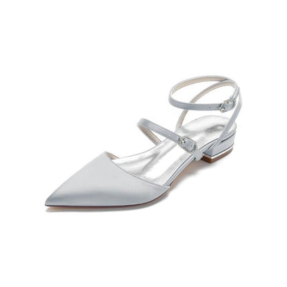 Simple Satin Pointed Toe Buckle Kitten Heels