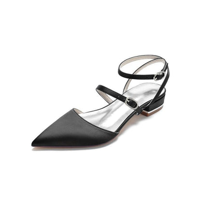 Simple Satin Pointed Toe Buckle Kitten Heels