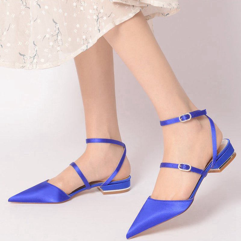 Simple Satin Pointed Toe Buckle Kitten Heels