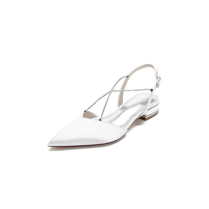 Satin Pointed Toe Beading Buckle Kitten Heels