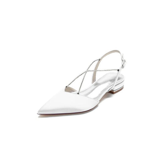 Satin Pointed Toe Beading Buckle Kitten Heels