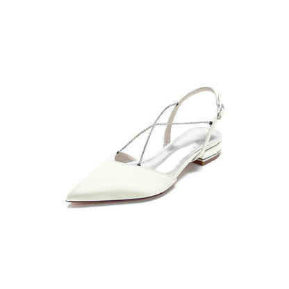Satin Pointed Toe Beading Buckle Kitten Heels