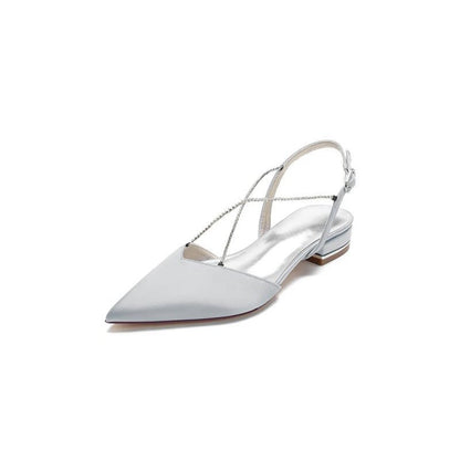 Satin Pointed Toe Beading Buckle Kitten Heels