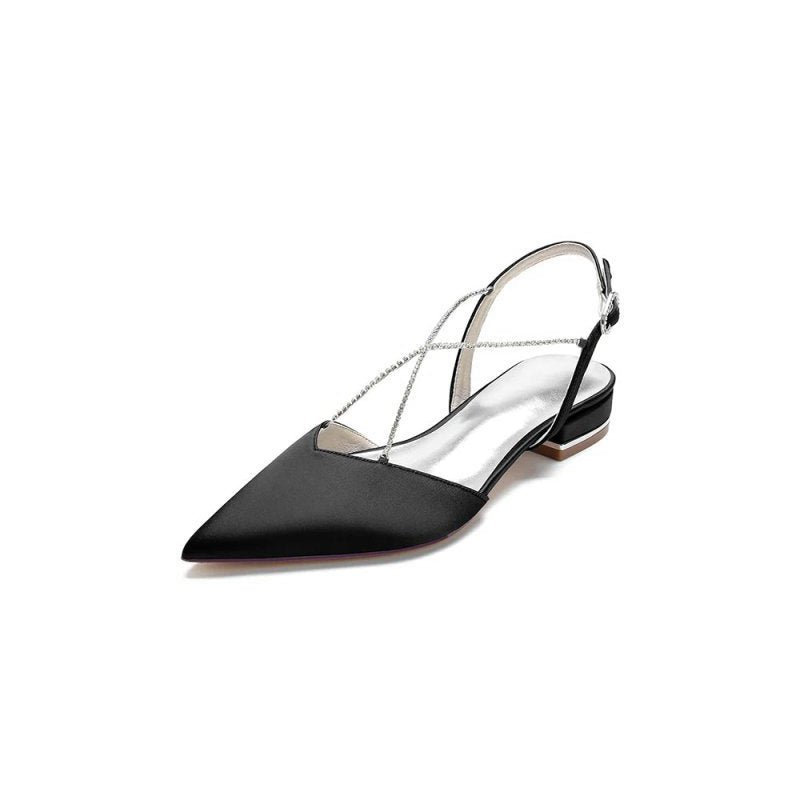 Satin Pointed Toe Beading Buckle Kitten Heels
