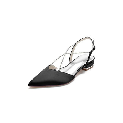 Satin Pointed Toe Beading Buckle Kitten Heels