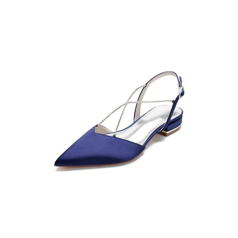 Satin Pointed Toe Beading Buckle Kitten Heels