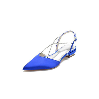 Satin Pointed Toe Beading Buckle Kitten Heels