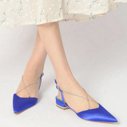 Satin Pointed Toe Beading Buckle Kitten Heels