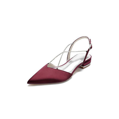 Satin Pointed Toe Beading Buckle Kitten Heels