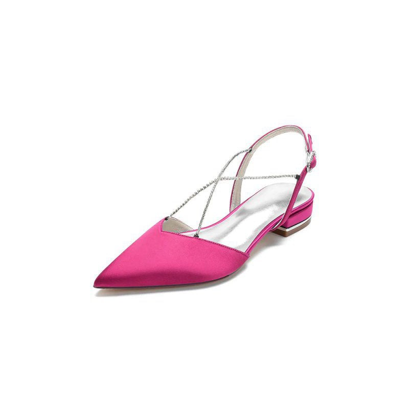 Satin Pointed Toe Beading Buckle Kitten Heels