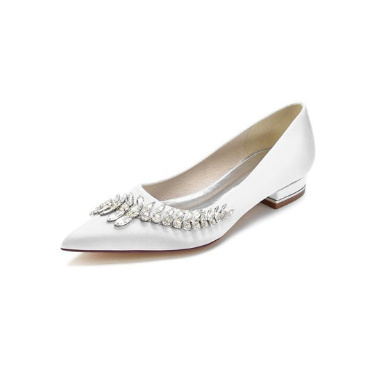 Satin Pointed Toe Beading Kitten Heels