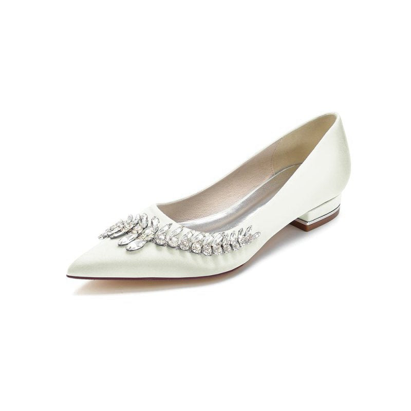 Satin Pointed Toe Beading Kitten Heels