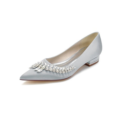 Satin Pointed Toe Beading Kitten Heels