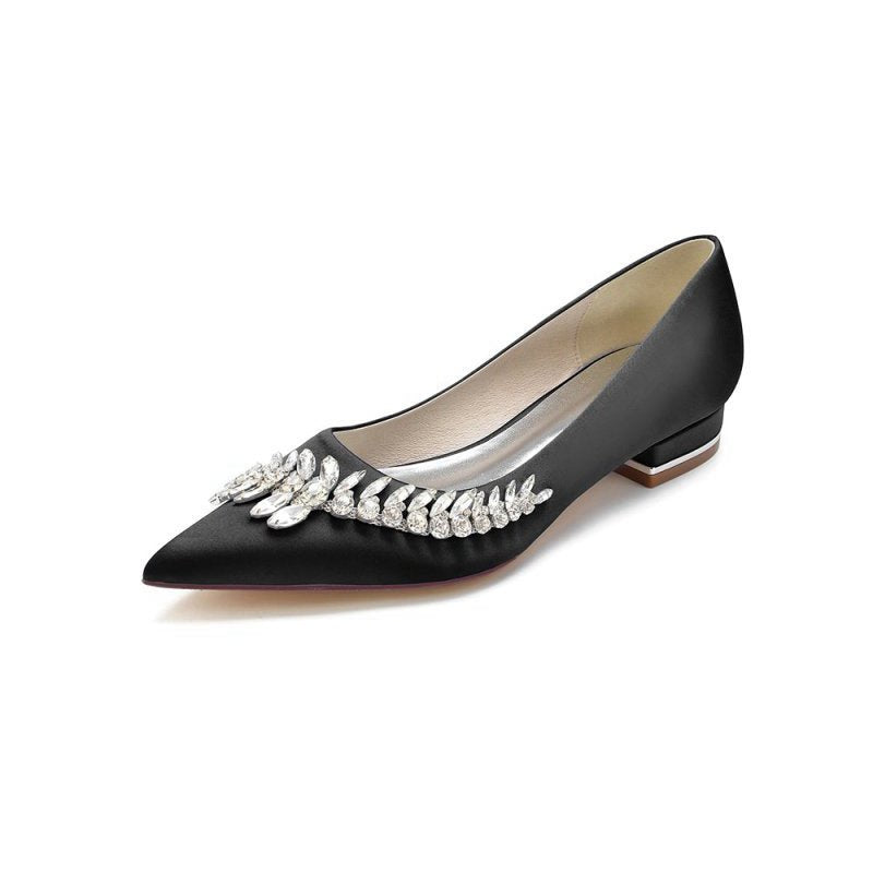 Satin Pointed Toe Beading Kitten Heels