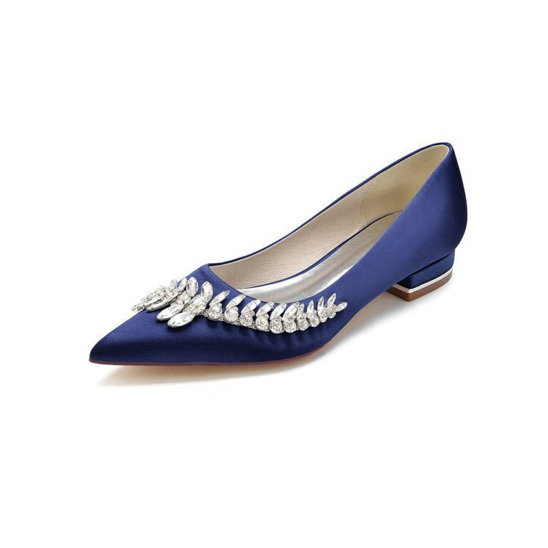 Satin Pointed Toe Beading Kitten Heels