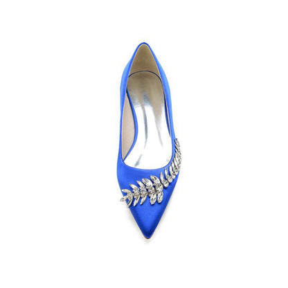 Satin Pointed Toe Beading Kitten Heels