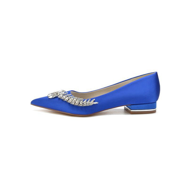 Satin Pointed Toe Beading Kitten Heels
