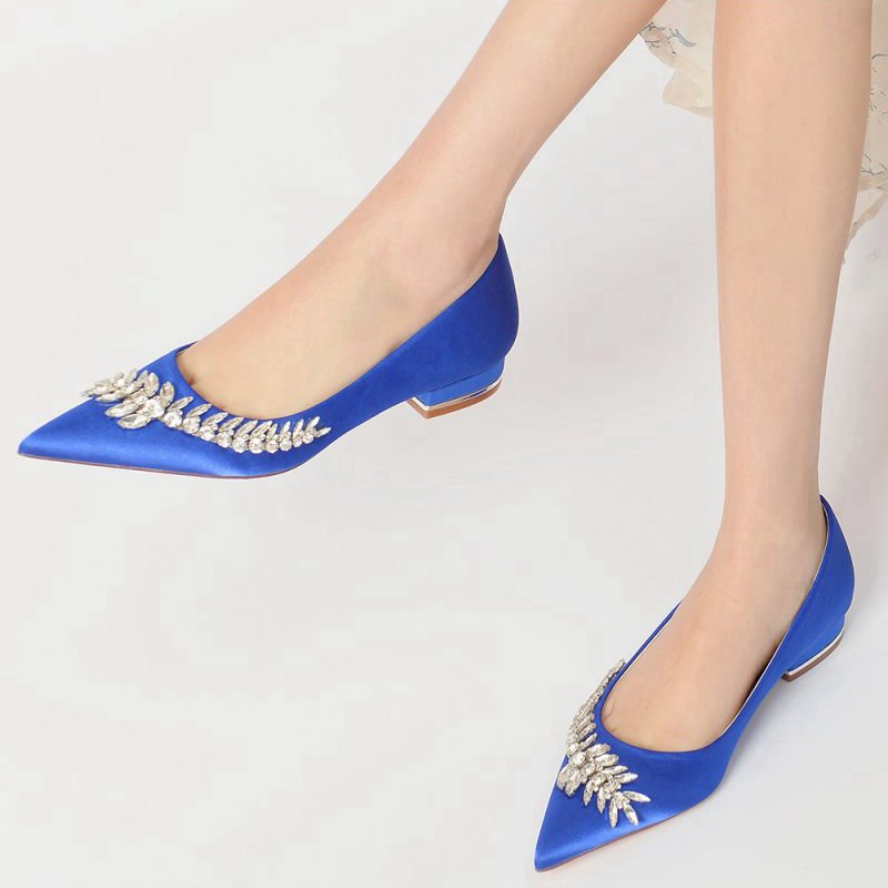 Satin Pointed Toe Beading Kitten Heels