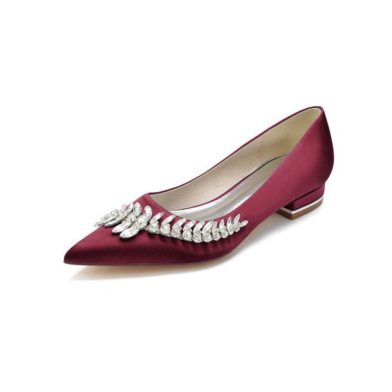 Satin Pointed Toe Beading Kitten Heels