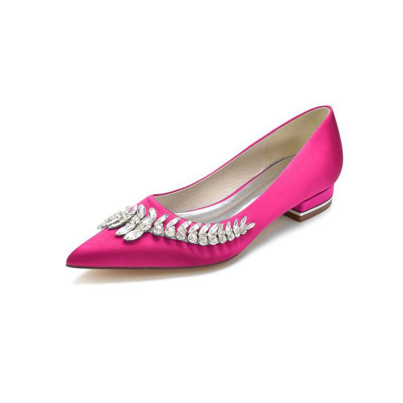 Satin Pointed Toe Beading Kitten Heels