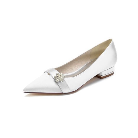 Satin Pointed Toe Floral Beading Kitten Heels