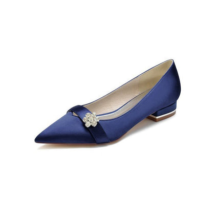 Satin Pointed Toe Floral Beading Kitten Heels