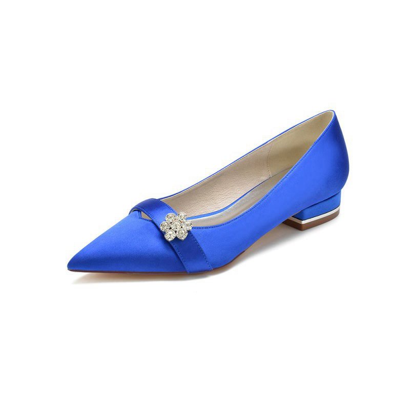 Satin Pointed Toe Floral Beading Kitten Heels