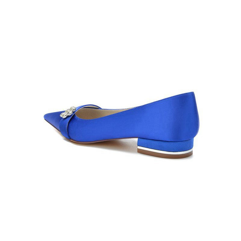 Satin Pointed Toe Floral Beading Kitten Heels