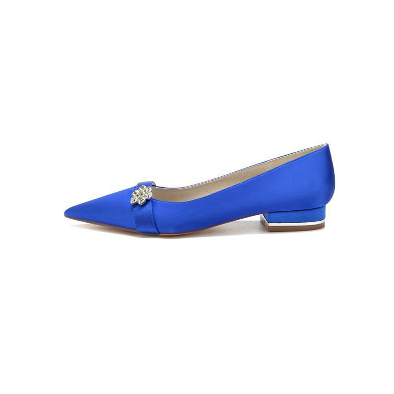 Satin Pointed Toe Floral Beading Kitten Heels