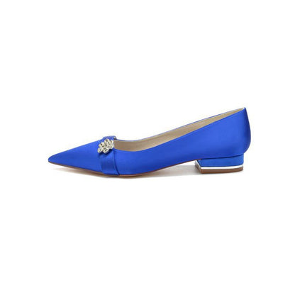 Satin Pointed Toe Floral Beading Kitten Heels
