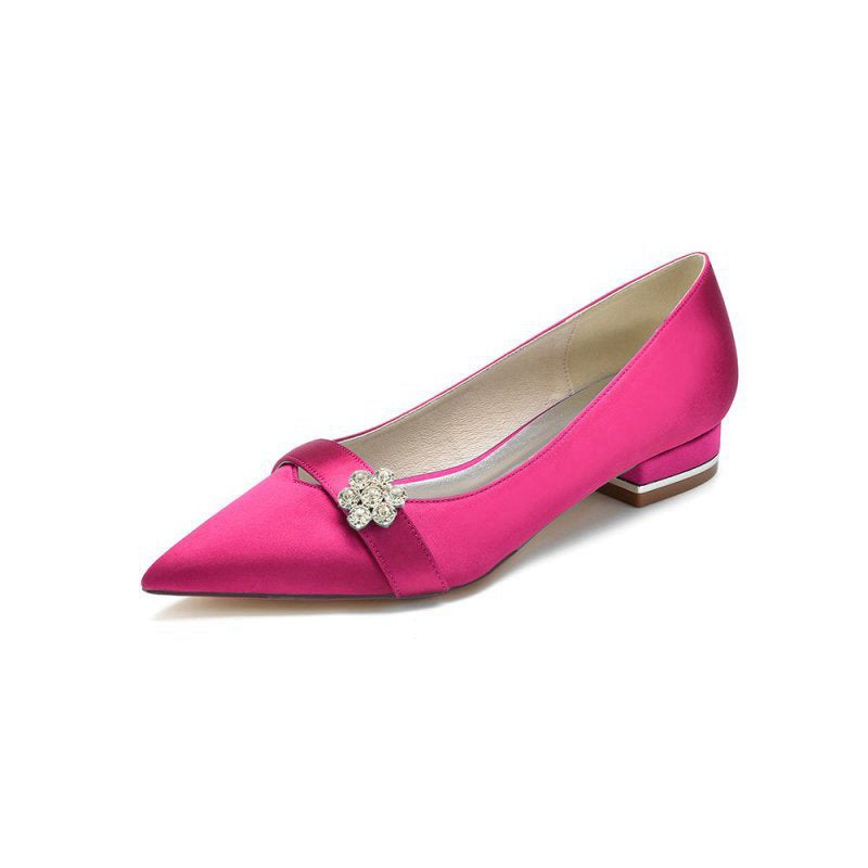 Satin Pointed Toe Floral Beading Kitten Heels