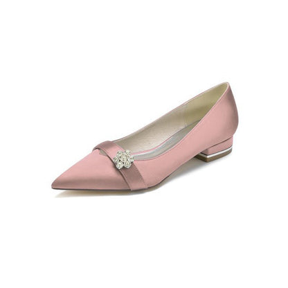 Satin Pointed Toe Floral Beading Kitten Heels