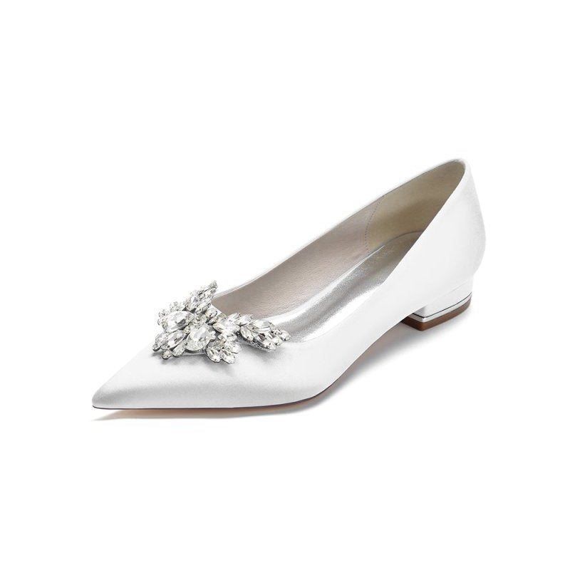 Satin Pointed Toe Rhinestone Kitten Heels