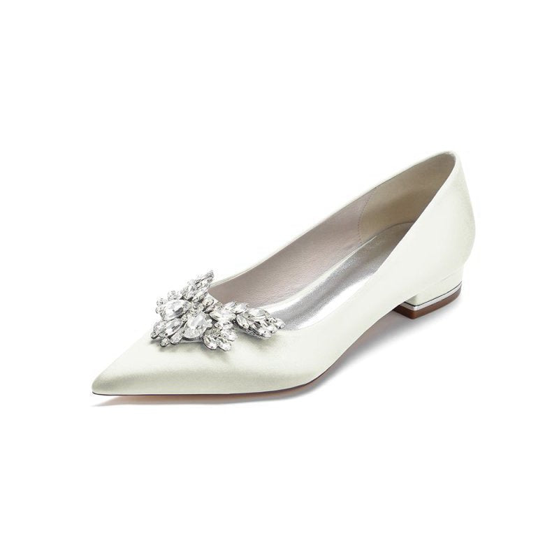 Satin Pointed Toe Rhinestone Kitten Heels