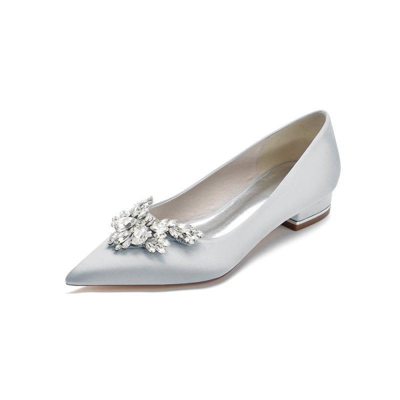 Satin Pointed Toe Rhinestone Kitten Heels