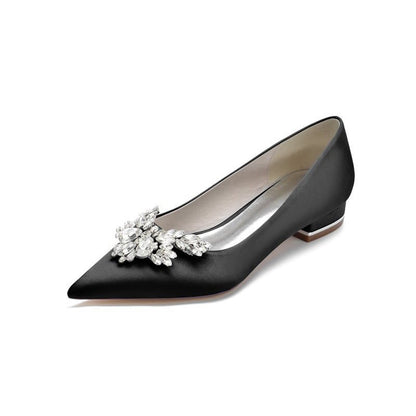 Satin Pointed Toe Rhinestone Kitten Heels