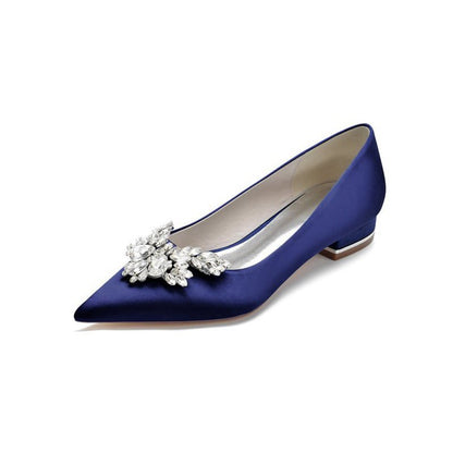 Satin Pointed Toe Rhinestone Kitten Heels