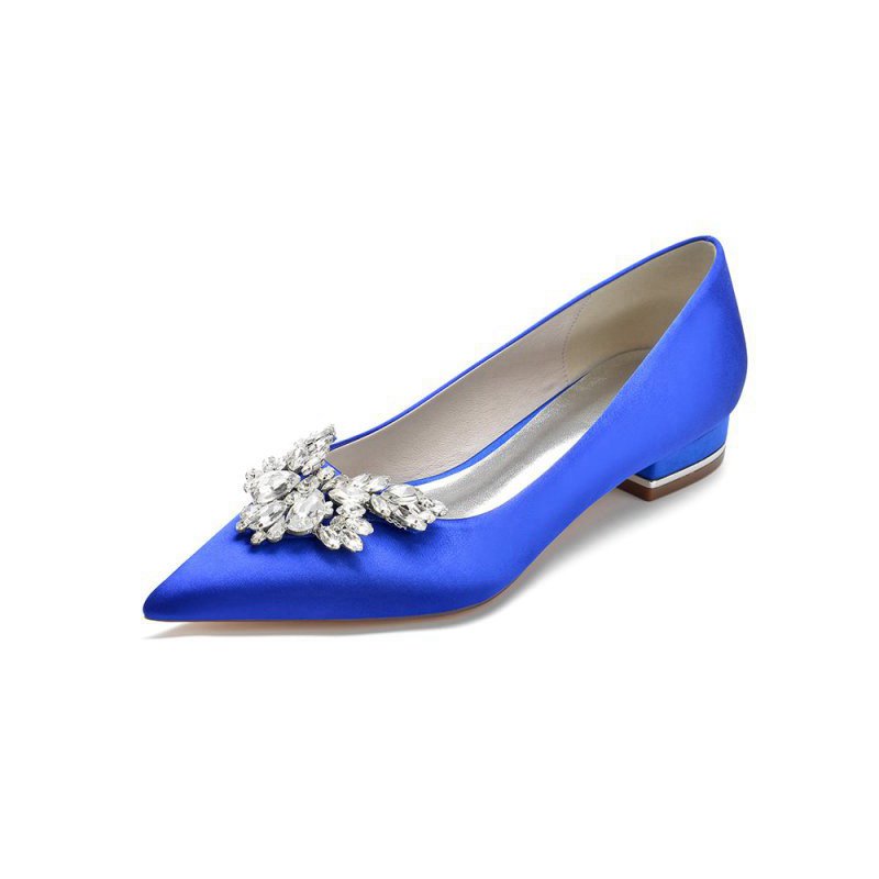 Satin Pointed Toe Rhinestone Kitten Heels