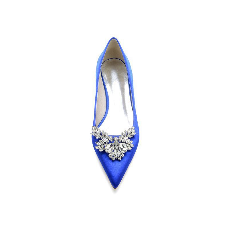 Satin Pointed Toe Rhinestone Kitten Heels