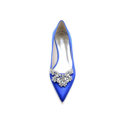 Satin Pointed Toe Rhinestone Kitten Heels