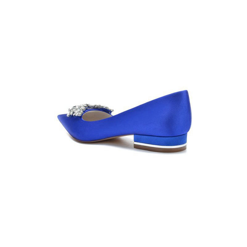 Satin Pointed Toe Rhinestone Kitten Heels