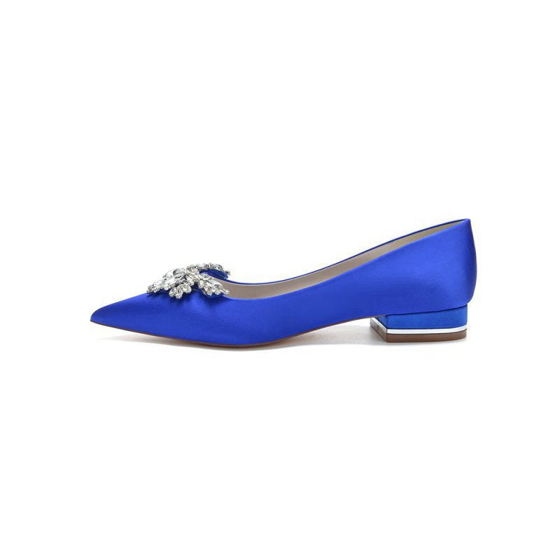 Satin Pointed Toe Rhinestone Kitten Heels