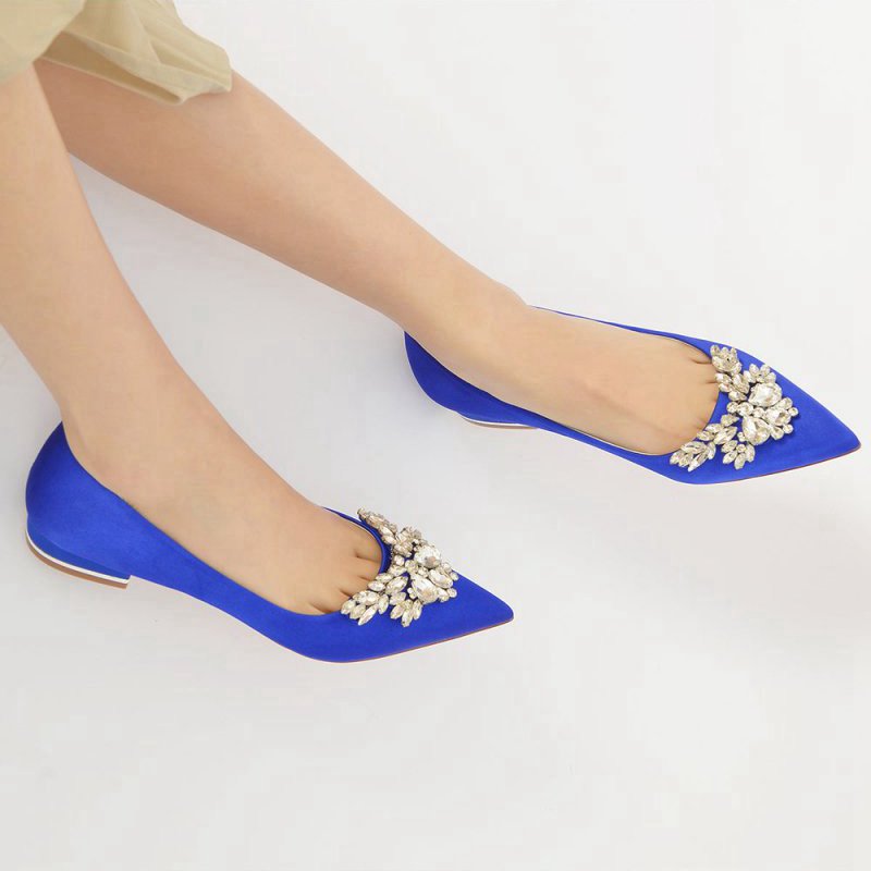 Satin Pointed Toe Rhinestone Kitten Heels